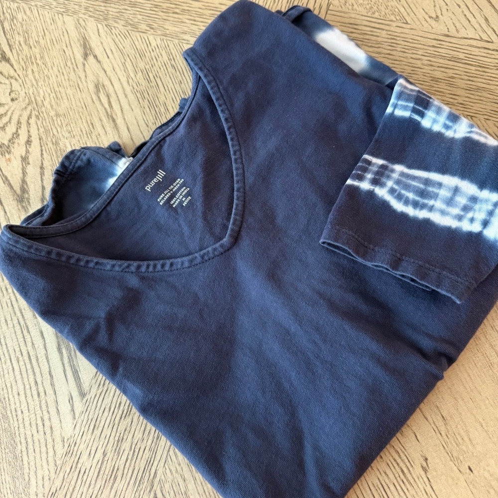 Pure Jill J. Jill Tie-Dye Relaxed V-Neck Tee Navy‎ Blue Cotton Top Medium Petite